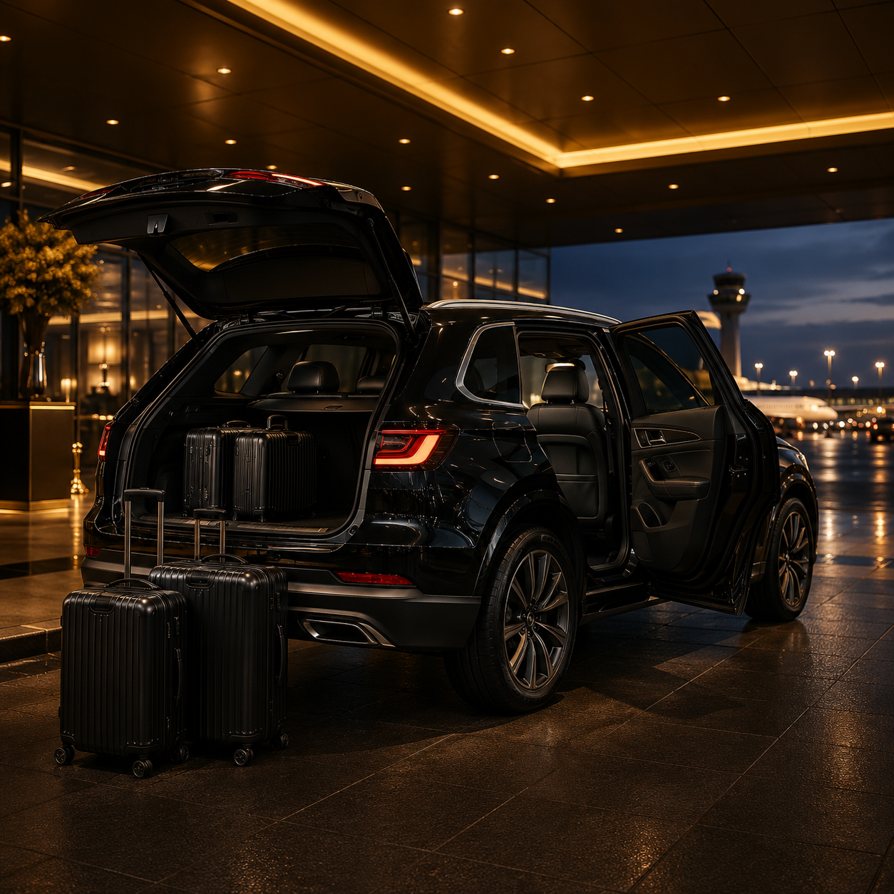 Comfortable black SUV for private transportation